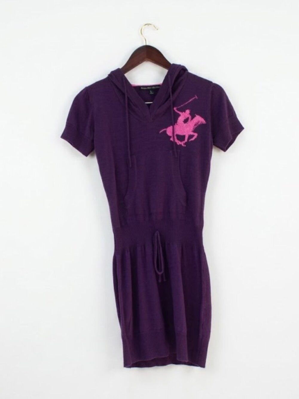 Beverly Hills Polo Club Girls Purple Knit Hooded Dress - Size Youth L